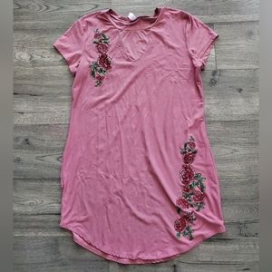No Boundaries | Pink Floral Mesh Vneck Tshirt Dress